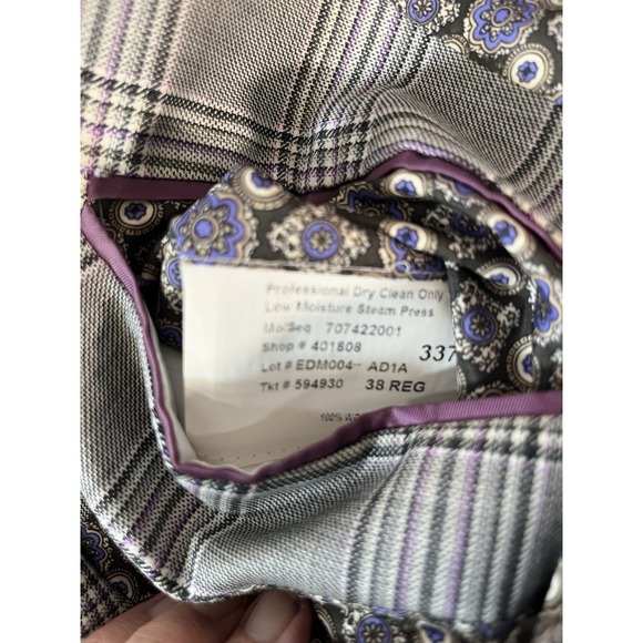 Allen‎ Edmonds Mens 38R Sport Jacket Blazer Gray Purple Plaid Wool - Picture 5 of 10